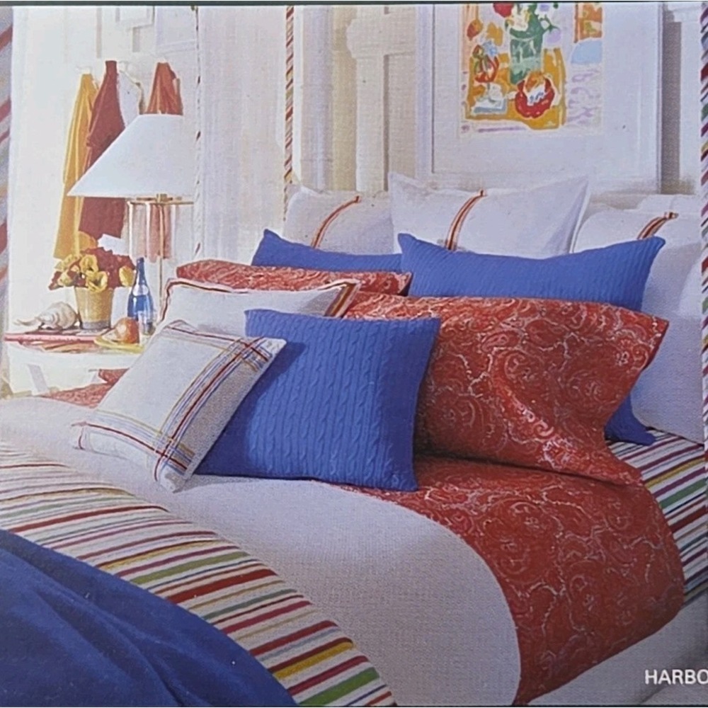 New RALPH LAUREN Harbor View Stripe Standard Pillow Sham Ribbon Beach Cottage